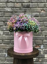 Цветочная композиция из Гипсофила и Розы в шляпной коробке в Копанской