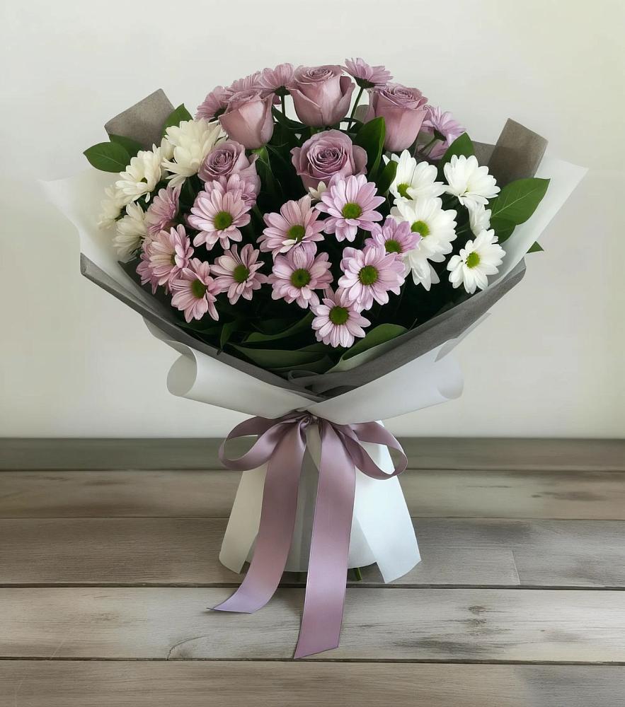 Букет цветов из: Хризантемы и Розы в Копанской