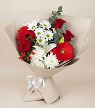Букет цветов из:  Розы, Хризантемы, Герберы и Лилии в Копанской