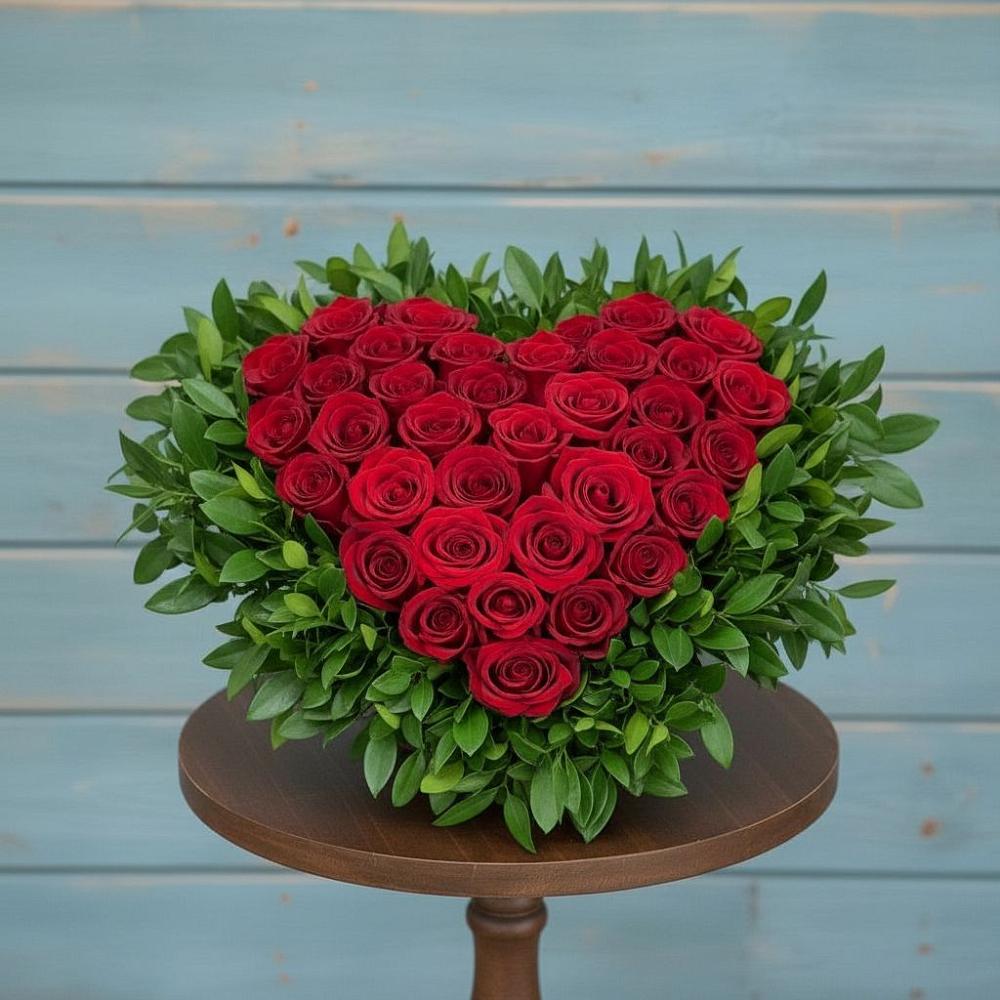 Цветочная композиция из Розы в виде сердца в Копанской