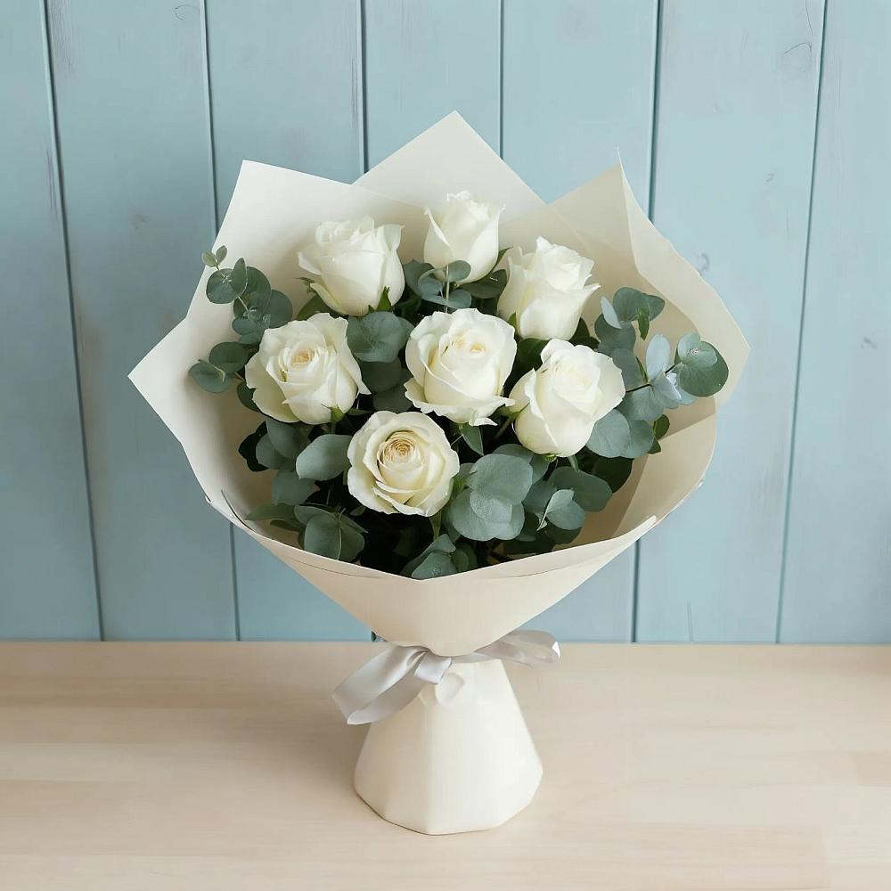 Букет Белые розы в Эвкалипте в Копанской