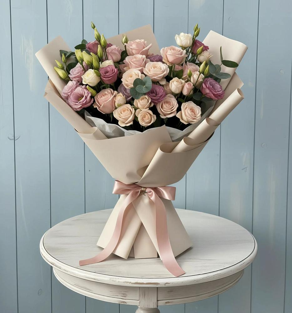 Букет цветов из: Розы и Лизиантусы в Копанской