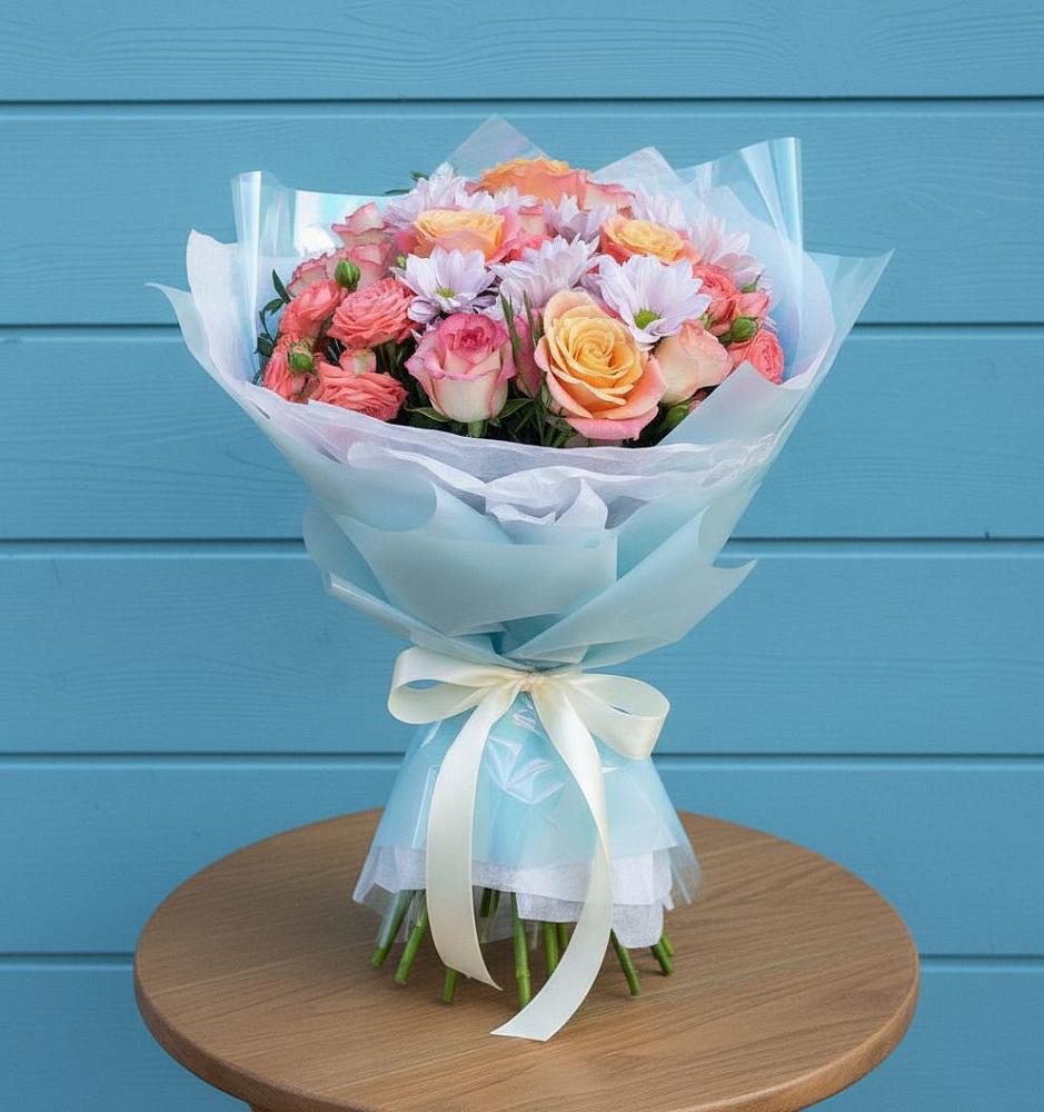 Букет цветов из: Хризантемы и Розы в Копанской