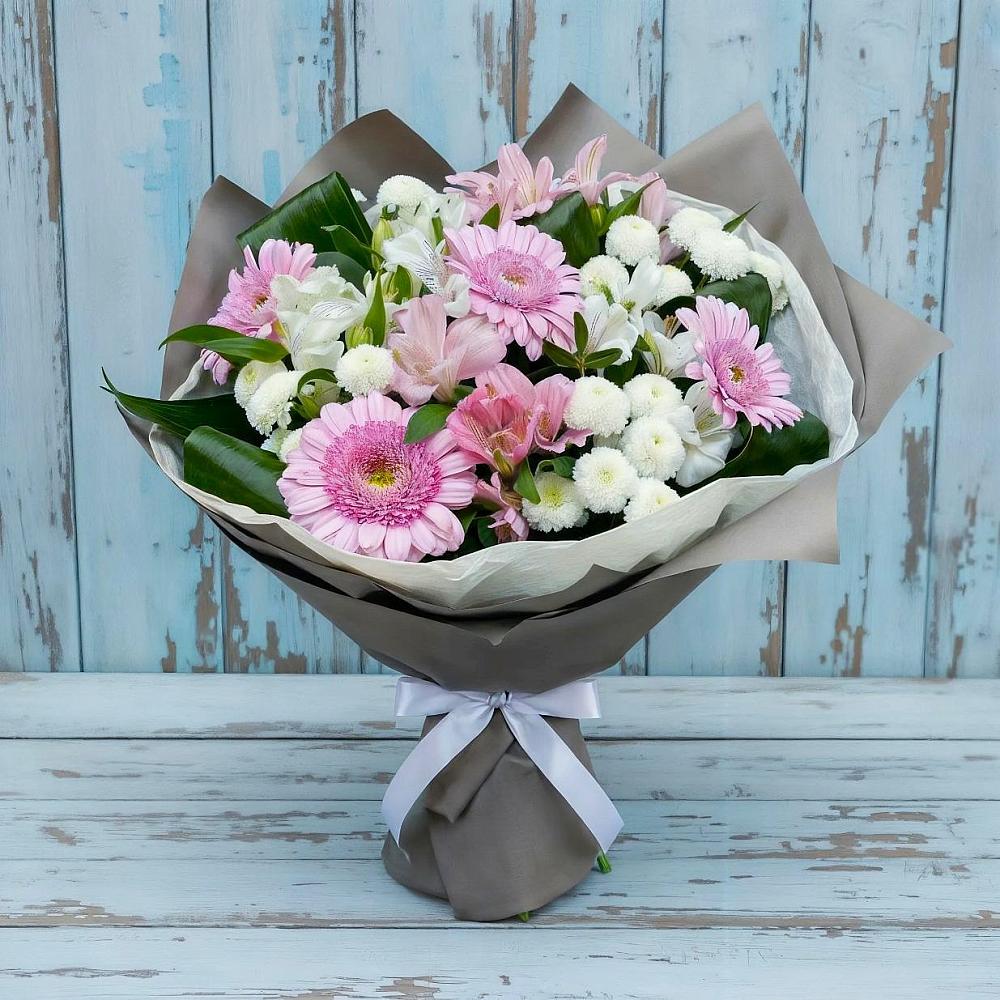 Букет цветов из: Герберы, Альстромерии и Хризантемы в Копанской