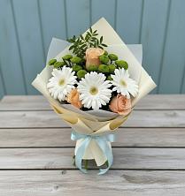 Букет цветов из:  Герберы, Розы и Хризантемы в Копанской